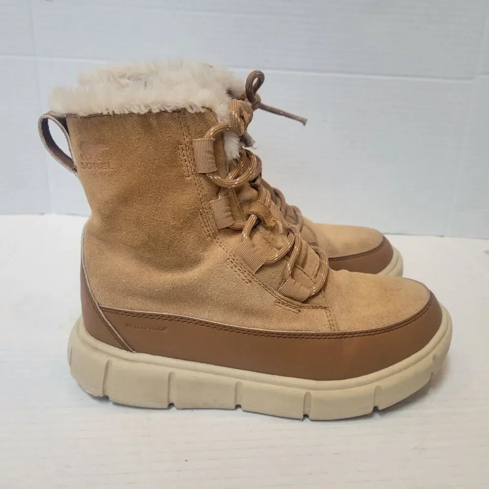 big kid sorel explorer iii snow winter boots waterproof brown suede leather sz 4